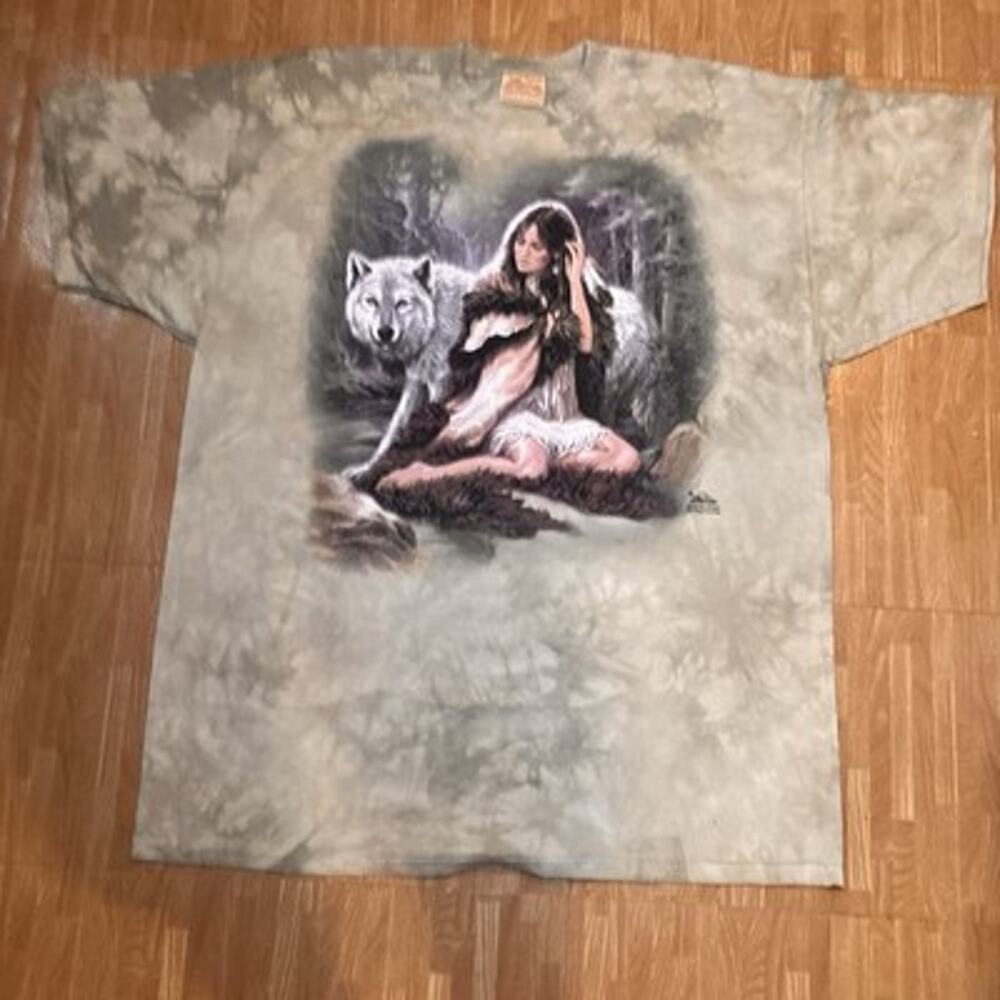 Vintage 2004 The Mountain Wolf Woman T Shirt XXXL Tie Dye Native Art USA 3XL